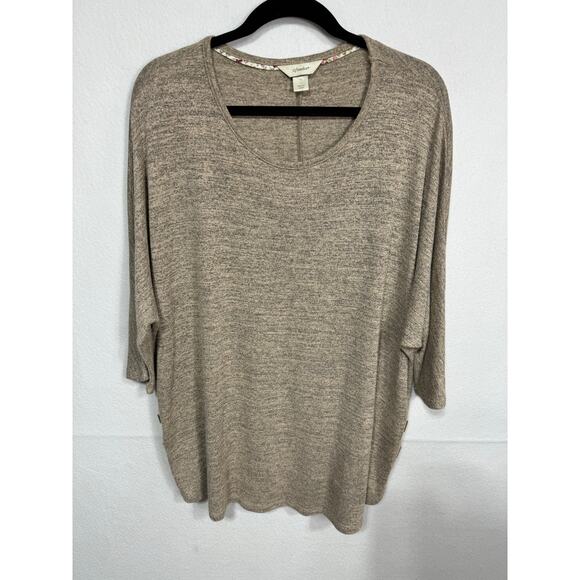 CJ Banks Tan Heather Dolman 3/4 Sleeve Toggle Button‎ Hem Y2K Top Plus Size 1X - Picture 1 of 7